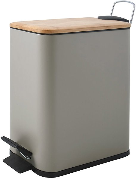 Rubbish Bin Spirella pedal bin Erik, grey-brown, steel, bamboo lid, 5 l ...