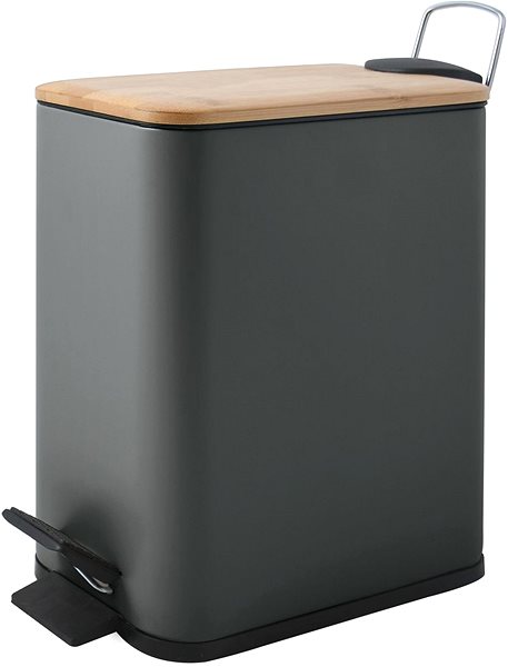 Rubbish Bin Spirella pedal bin Erik, dark grey, steel, with bamboo lid, 5 l ...