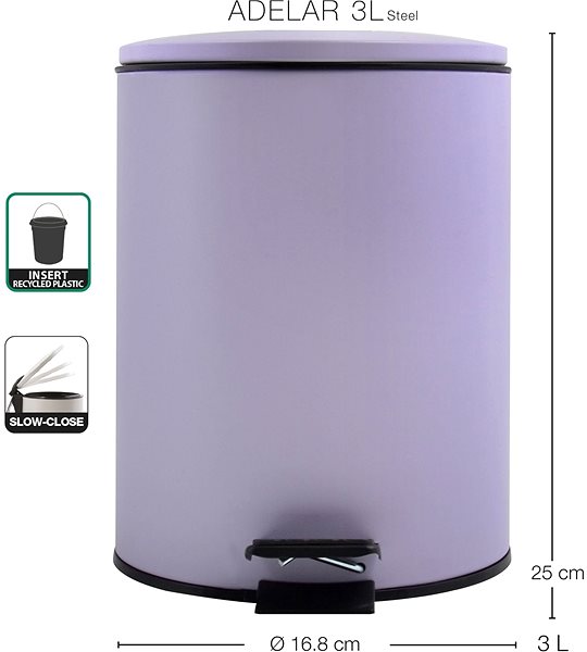Rubbish Bin Spirella pedal bin Adelar, matt purple, steel, 3 l ...