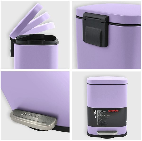 Rubbish Bin Spirella pedal bin Akira, matt purple, steel, 5 l ...
