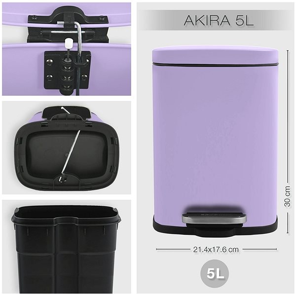 Rubbish Bin Spirella pedal bin Akira, matt purple, steel, 5 l ...