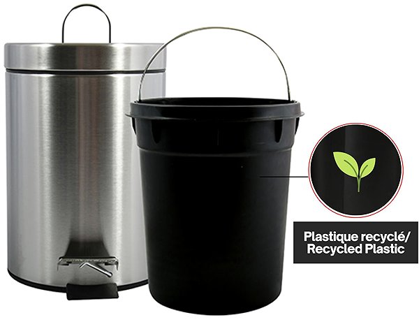 Rubbish Bin MSV pedal bin brushed stainless steel, 3 l ...
