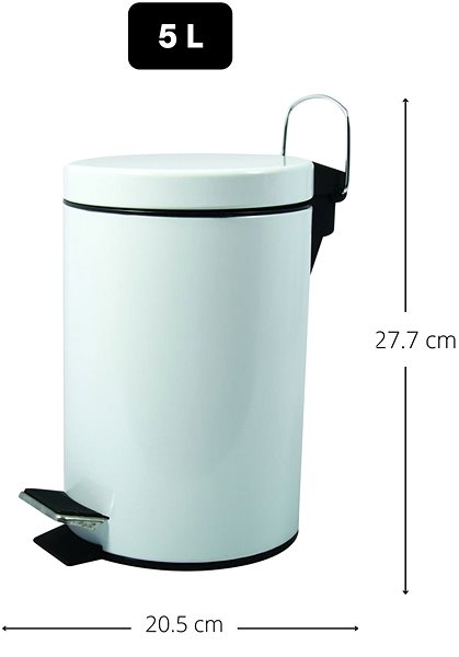 Rubbish Bin MSV pedal bin Unis, white, steel, 5 l ...