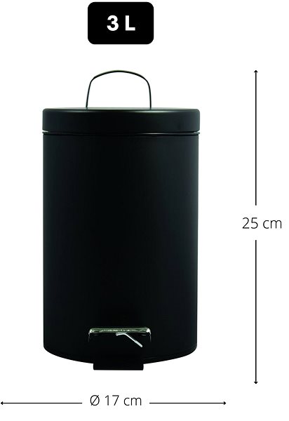 Rubbish Bin MSV pedal bin Unis, black steel, 3 l ...