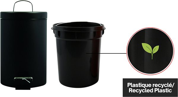 Rubbish Bin MSV pedal bin Unis, black steel, 3 l ...