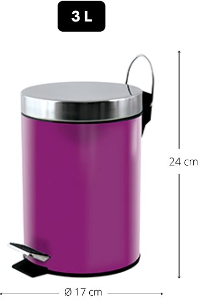 Rubbish Bin MSV pedal bin Unis, purple steel, 3 l ...