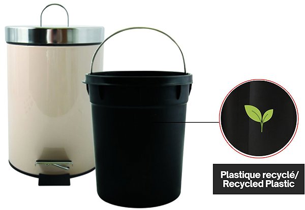 Rubbish Bin MSV pedal bin Unis, beige, stainless steel, 3 l ...