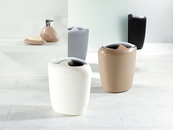 Rubbish Bin Spirella tipping bin Etna, beige, plastic, silver lid, 7 l ...