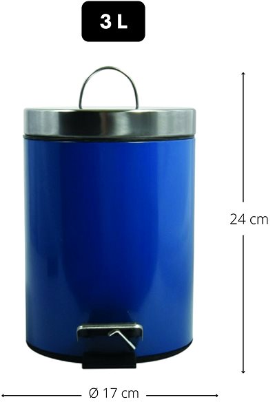 Rubbish Bin MSV pedal bin Unis, navy blue, stainless steel, 3 l ...
