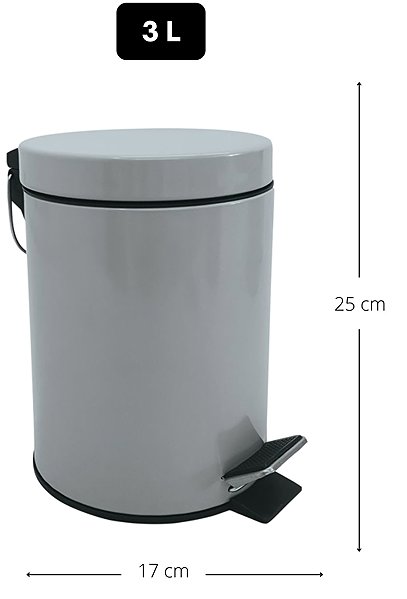 Rubbish Bin MSV pedal bin Unis, light grey, steel, 3 l ...