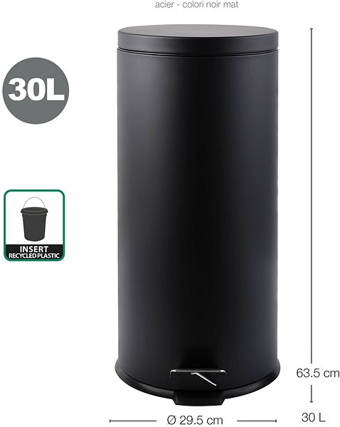 Rubbish Bin MSV pedal bin matt black, steel, 30 l ...