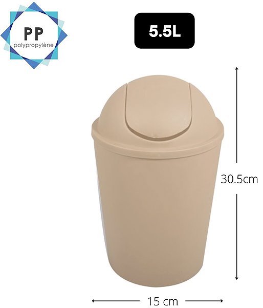 Mülleimer MSV-Kipp-Abfalleimer Ako, beige, Kunststoff, 5,5 l ...