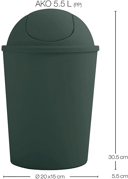 Rubbish Bin MSV tipping basket Ako, dark green, plastic, 5,5 l ...