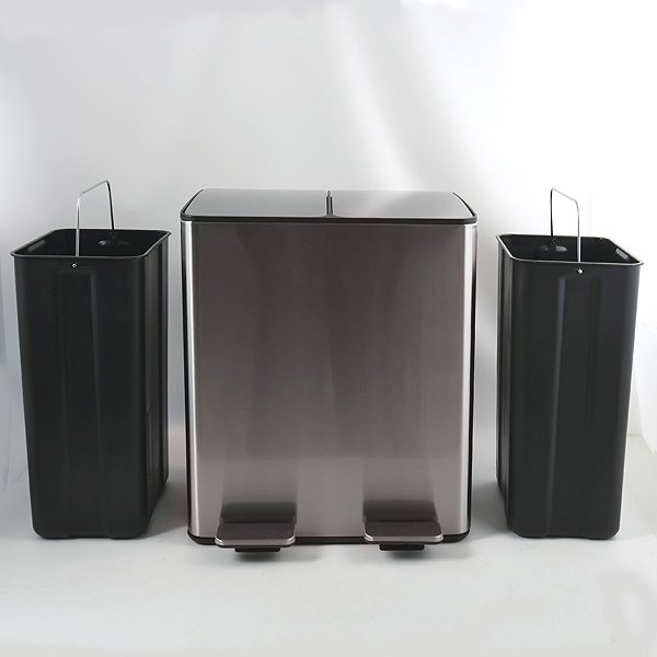 Rubbish Bin Spirella pedal waste bin Aliya, brushed stainless steel, 2 × 20 l ...