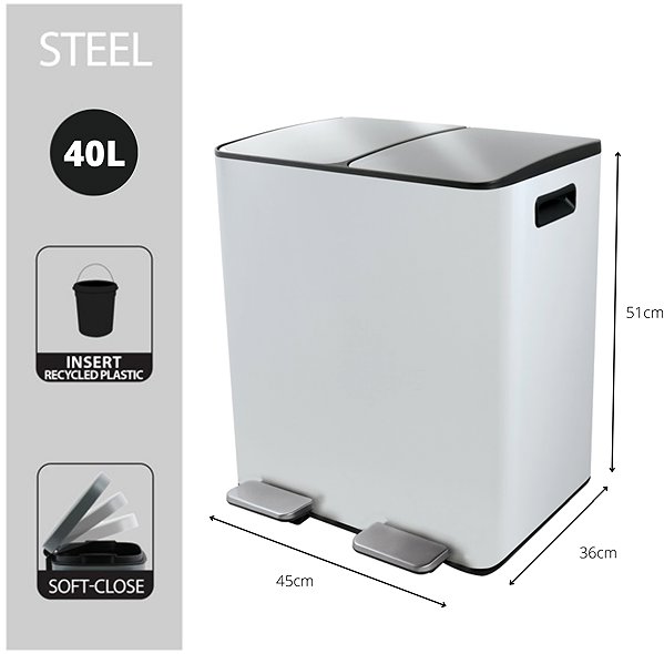 Rubbish Bin Spirella pedal waste bin Aliya, matt white, steel, 2 × 20 l ...