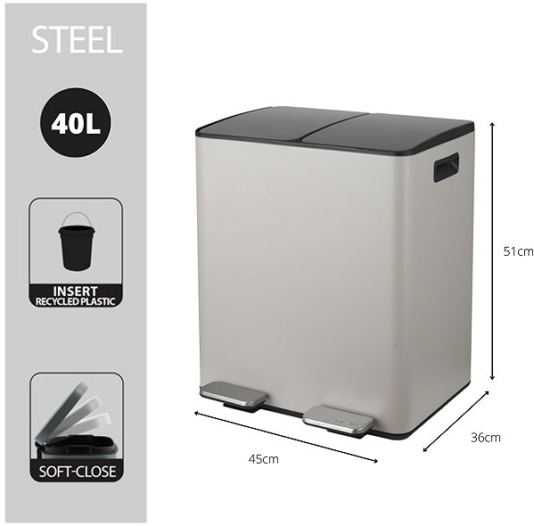 Rubbish Bin Spirella pedal waste bin Aliya, matt grey-brown, steel, 2 × 20 l ...