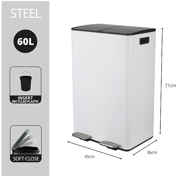 Rubbish Bin Spirella pedal waste bin Aliya, matt white, steel, 2 × 30 l ...