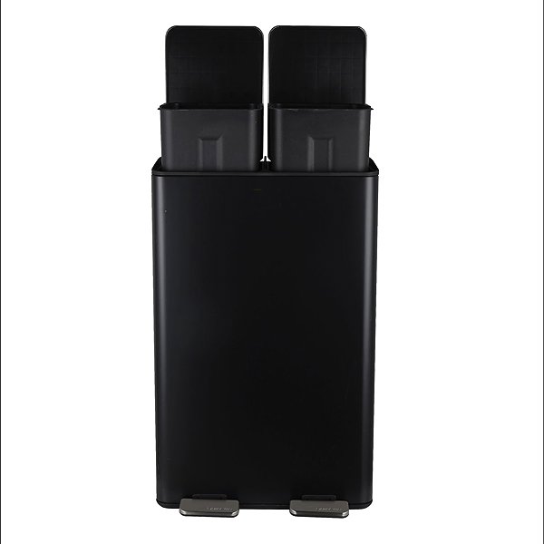 Rubbish Bin Spirella pedal waste bin Aliya, matt black, steel, 2 × 30 l ...