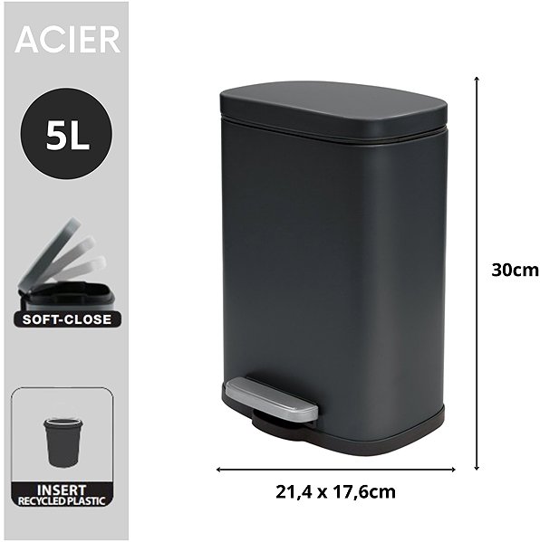 Mülleimer Spirella Treteimer Akira, mattschwarz, Stahl, 5 l ...