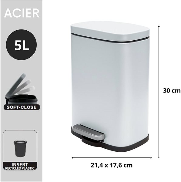 Rubbish Bin Spirella pedal bin Akira, matt white, steel, 5 l ...