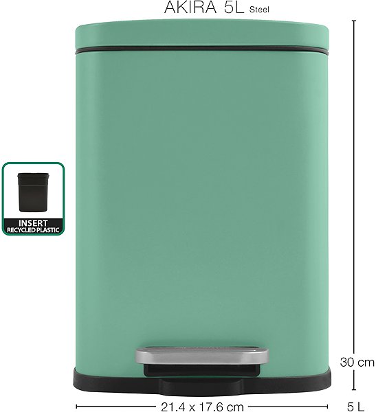Rubbish Bin Spirella pedal bin Akira, matt green, steel, 5 l ...