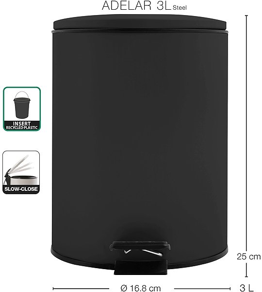 Rubbish Bin Spirella pedal bin Adelar, matt black, steel, 3 l ...
