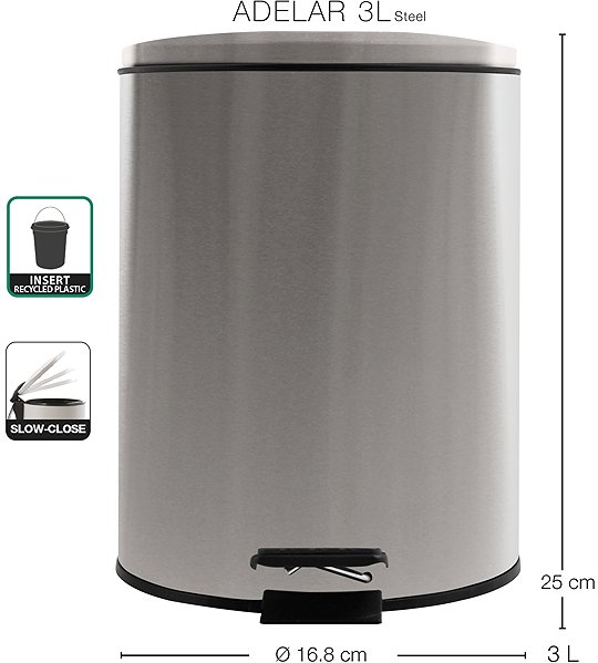 Rubbish Bin Spirella pedal bin Adelar, brushed stainless steel, 3 l ...