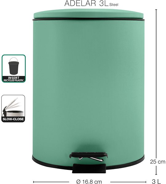 Rubbish Bin Spirella pedal bin Adelar, matt green, steel, 3 l ...