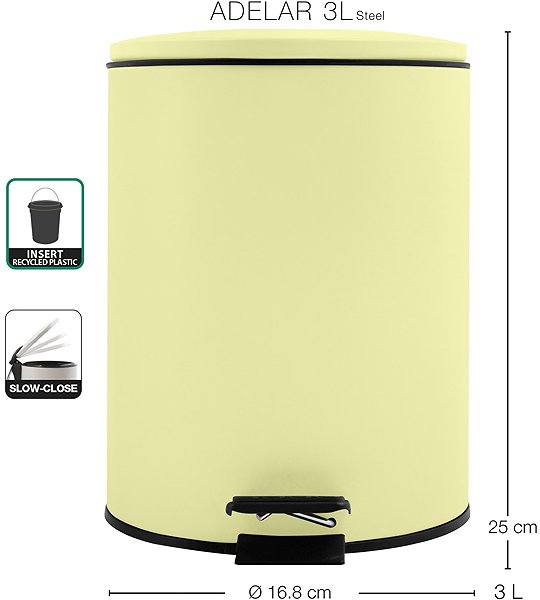 Rubbish Bin Spirella pedal bin Adelar, matt yellow, steel, 3 l ...