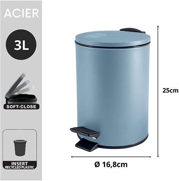 Rubbish Bin Spirella pedal bin Adelar, matt fog blue, steel, 3 l ...
