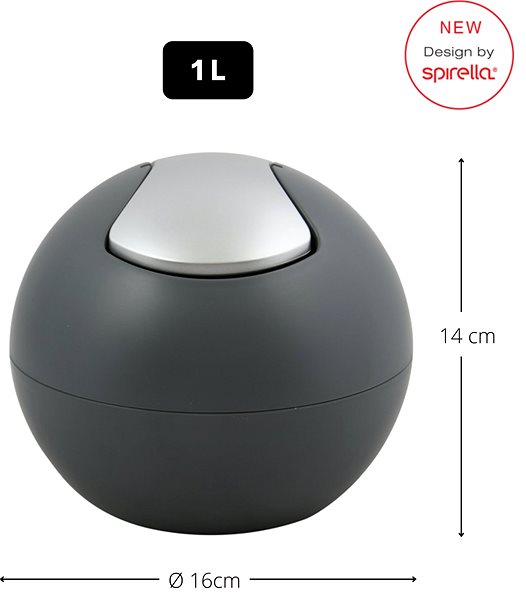 Rubbish Bin Spirella Mini Dumpster Bowl Matt, matt dark grey, plastic, 1 l ...