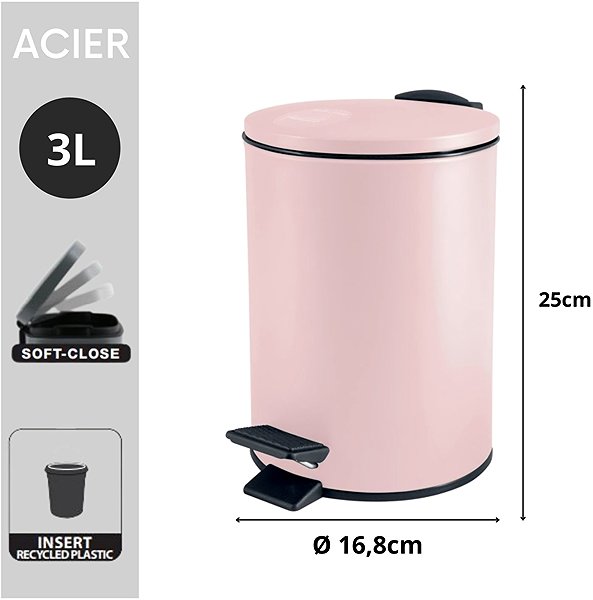 Rubbish Bin Spirella pedal bin Adelar, matt pink, steel, 3 l ...