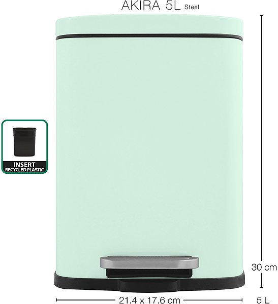 Rubbish Bin Spirella pedal bin Akira, matt ice green, steel, 5 l ...