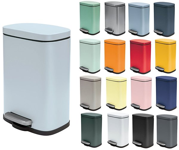 Rubbish Bin Spirella pedal bin Akira, matt ice blue, steel, 5 l ...