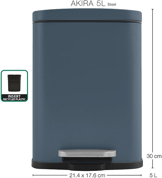 Rubbish Bin Spirella pedal bin Akira, matt petrol, steel, 5 L ...