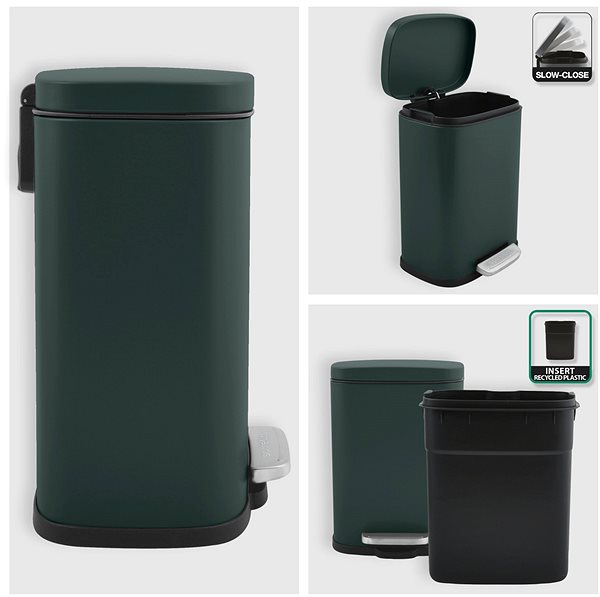 Rubbish Bin Spirella pedal bin Akira, matt dark green, steel, 5 L ...