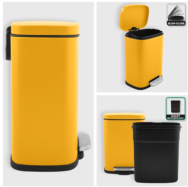Rubbish Bin Spirella pedal bin Akira, matt saffron yellow, steel, 5 l ...