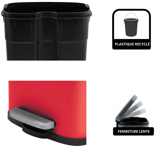 Rubbish Bin Spirella pedal bin Akira, matt red, steel, 5 l ...