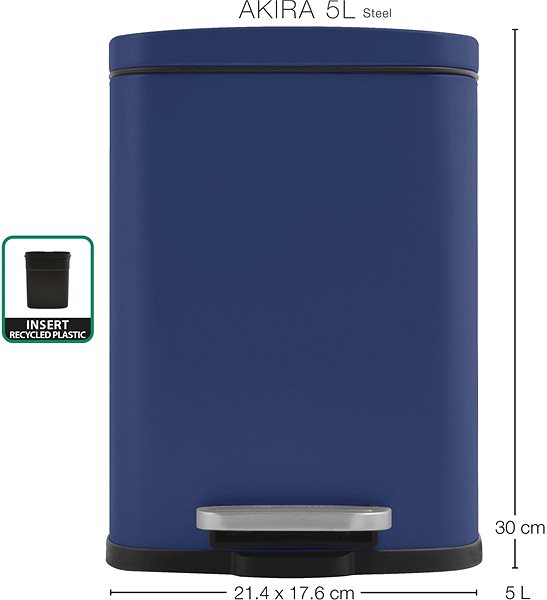Rubbish Bin Spirella pedal bin Akira, matt blue, steel, 5 l ...