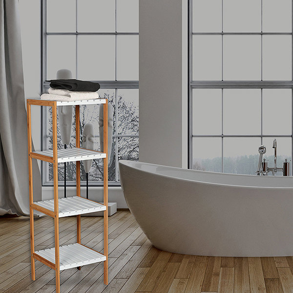Shelving Unit MSV Bamboo shelf Regie, 4 shelves, white, 85 cm ...