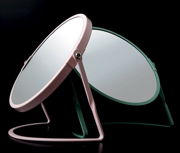 Spirella Akira matt green steel magnifying cosmetic mirror.
