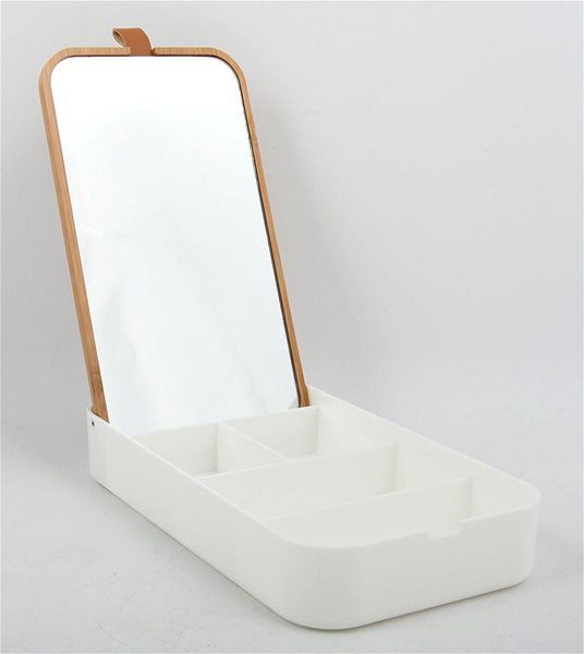 Spirella Alais vanity mirror with jewellery box, 22 × 13 × 23 cm, white, plastic, bamboo.