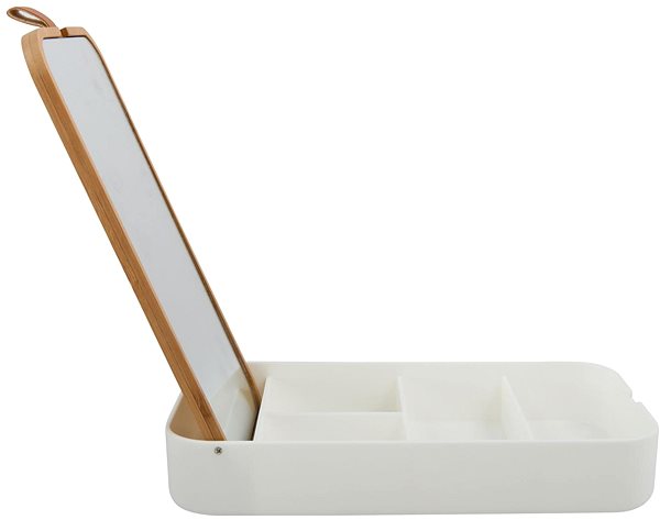Spirella Alais vanity mirror with jewellery box, 22 × 13 × 23 cm, white, plastic, bamboo.