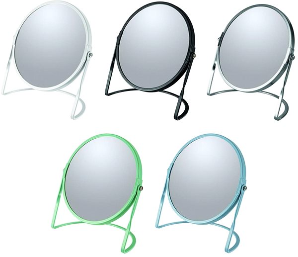 Spirella Akira magnifying cosmetic mirror in matt ice blue steel.