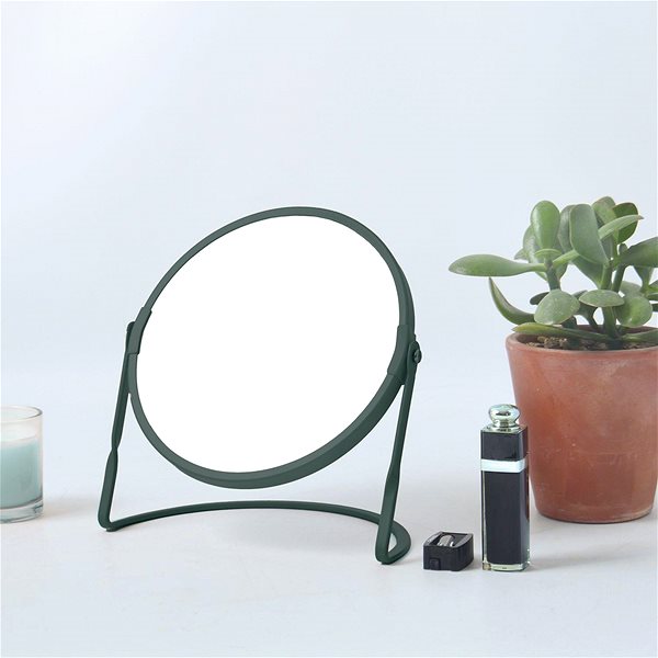 Spirella Akira magnifying cosmetic mirror, matt dark green, steel.