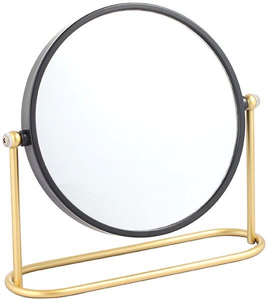 Spirella Bly magnifying cosmetic mirror, black, polyresin, gold stand.