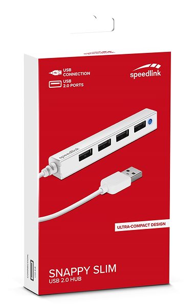 USB Hub Speedlink SNAPPY SLIM USB Hub, 4-Port, USB 2.0, Passive, fehér Csomagolás/doboz