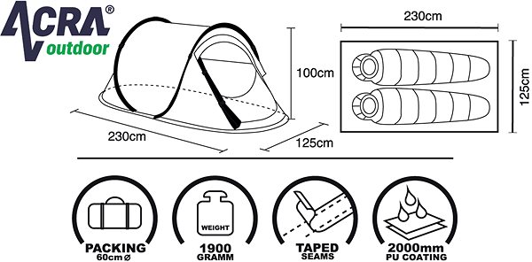 Tent Brother Self-adjusting Tent for 2 Persons 230 × 125 × 100cm ...