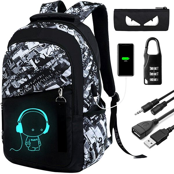 Backpack MG Glowing Graffiti backpack 35 l, black .