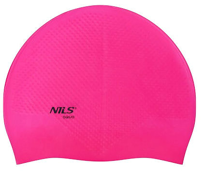 Swimming cap NILS Aqua Silicone cap NQC Dots dark pink .